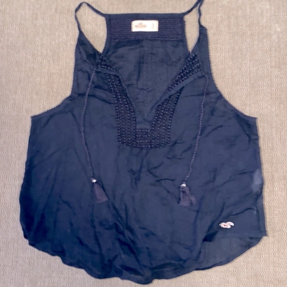 Hollister Tassel Layering Tank Navy Blue Top size small